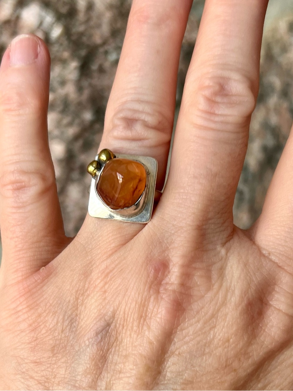 Sterling Silver and Carnelian Ring, Size 5.25
